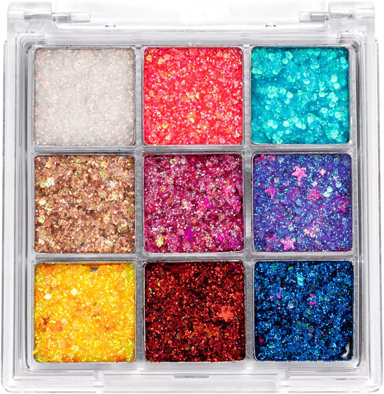 Glitter Eyeshadow Palette Makeup 9 Colors Body Glitter Glue Gel Palette Colorful Shimmer Sparkle Eyeshadow Long Lasting Highly Pigmented Waterproof Professional Glitter Eyeshadow Rainbow Face Paint