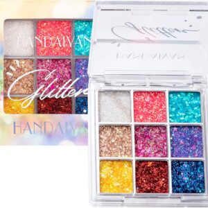 Glitter Eyeshadow Palette Makeup 9 Colors Body Glitter Glue Gel Palette Colorful Shimmer Sparkle Eyeshadow Long Lasting Highly Pigmented Waterproof Professional Glitter Eyeshadow Rainbow Face Paint