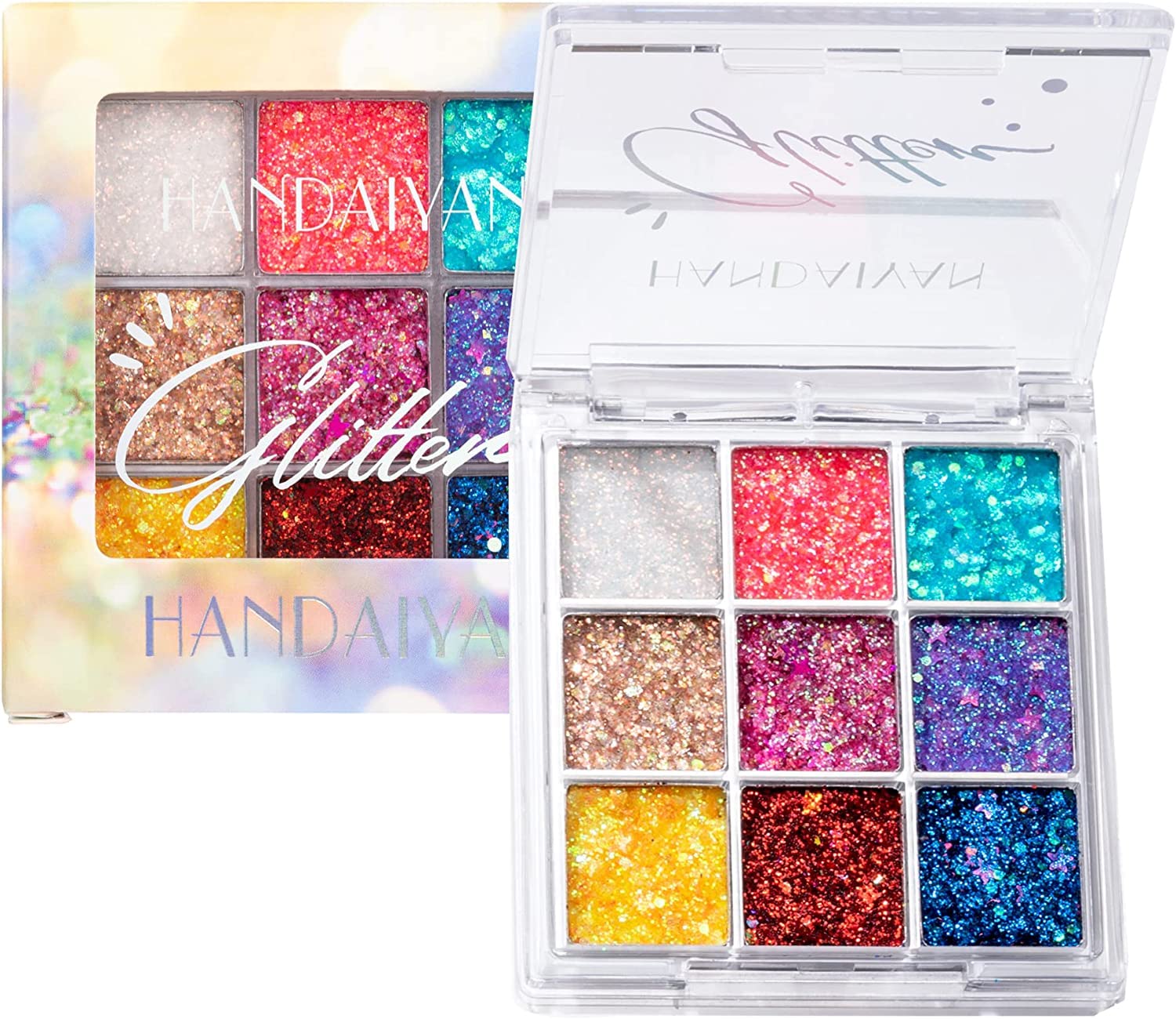 Glitter Eyeshadow Palette Makeup 9 Colors Body Glitter Glue Gel Palette Colorful Shimmer Sparkle Eyeshadow Long Lasting Highly Pigmented Waterproof Professional Glitter Eyeshadow Rainbow Face Paint