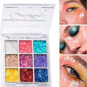 Glitter Eyeshadow Palette Makeup 9 Colors Body Glitter Glue Gel Palette Colorful Shimmer Sparkle Eyeshadow Long Lasting Highly Pigmented Waterproof Professional Glitter Eyeshadow Rainbow Face Paint