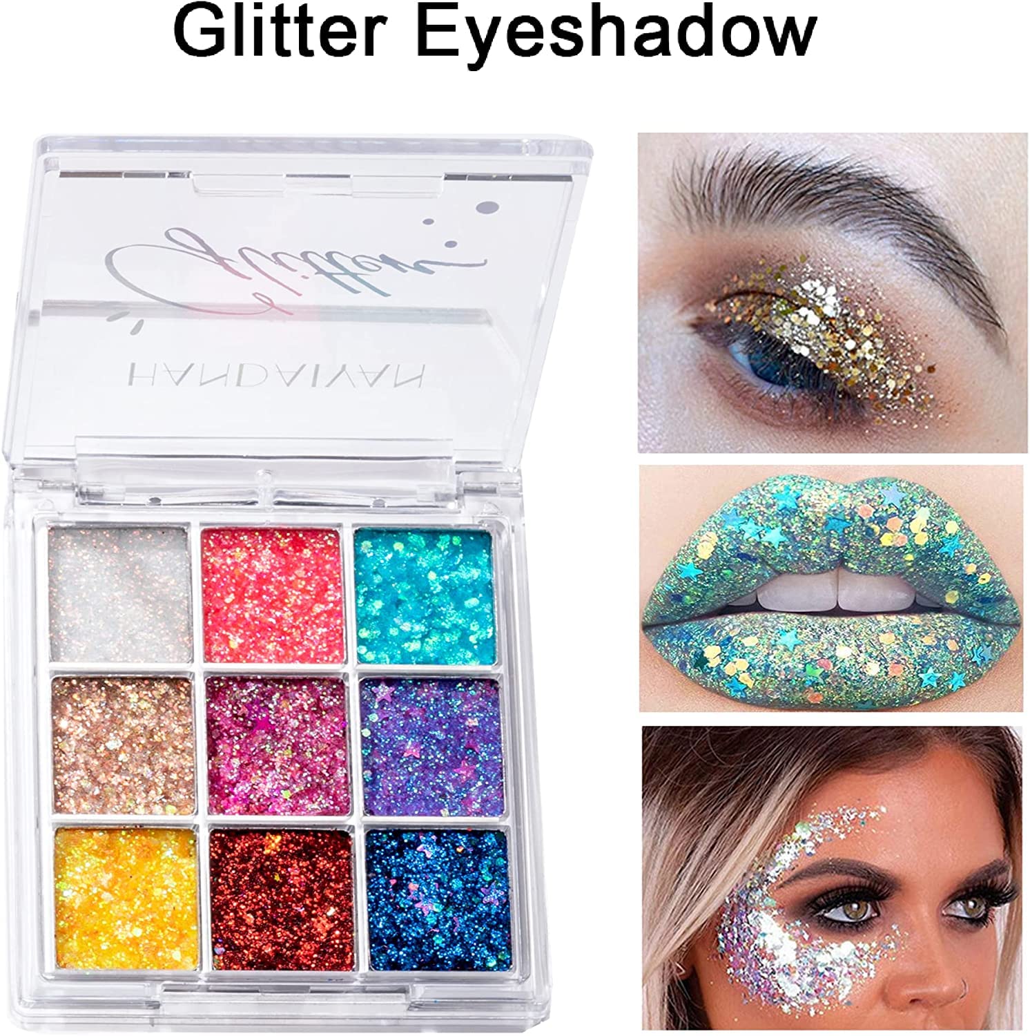 Glitter Eyeshadow Palette Makeup 9 Colors Body Glitter Glue Gel Palette Colorful Shimmer Sparkle Eyeshadow Long Lasting Highly Pigmented Waterproof Professional Glitter Eyeshadow Rainbow Face Paint