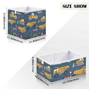 xigua Funny Construction Vehicles Cube Storage Bin Large Collapsible Storage Box Canvas Storage Basket for Home,Office,Books,Nursery,Kid's Toys,Closet