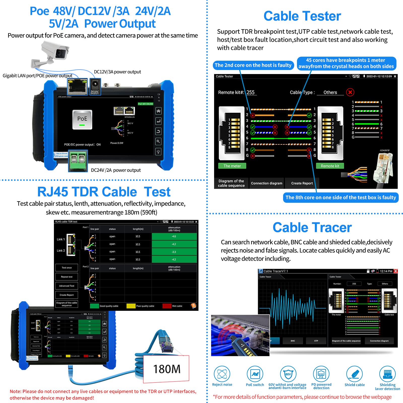 Rsrteng CCTV Tester,IPC-7600CADHS Plus 8K 32MP IP Camera Tester with Cable Tracer 4K 8MP AHD CVI TVI SDI CVBS Coaxial Camera Tester 7” Touch Screen Monitor Support HDMI VGA TDR WiFi Audio POE RS485