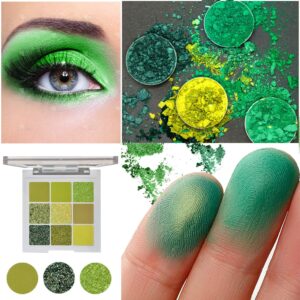 Green Eyeshadow Palette,9 Colors Matte Shimmer Eye Shadow High Pigmented Professional Eye Makeup Palette,Waterproof Long Lasting Profusion Makeup Palette With 2 eyeshadow brushes(Green)