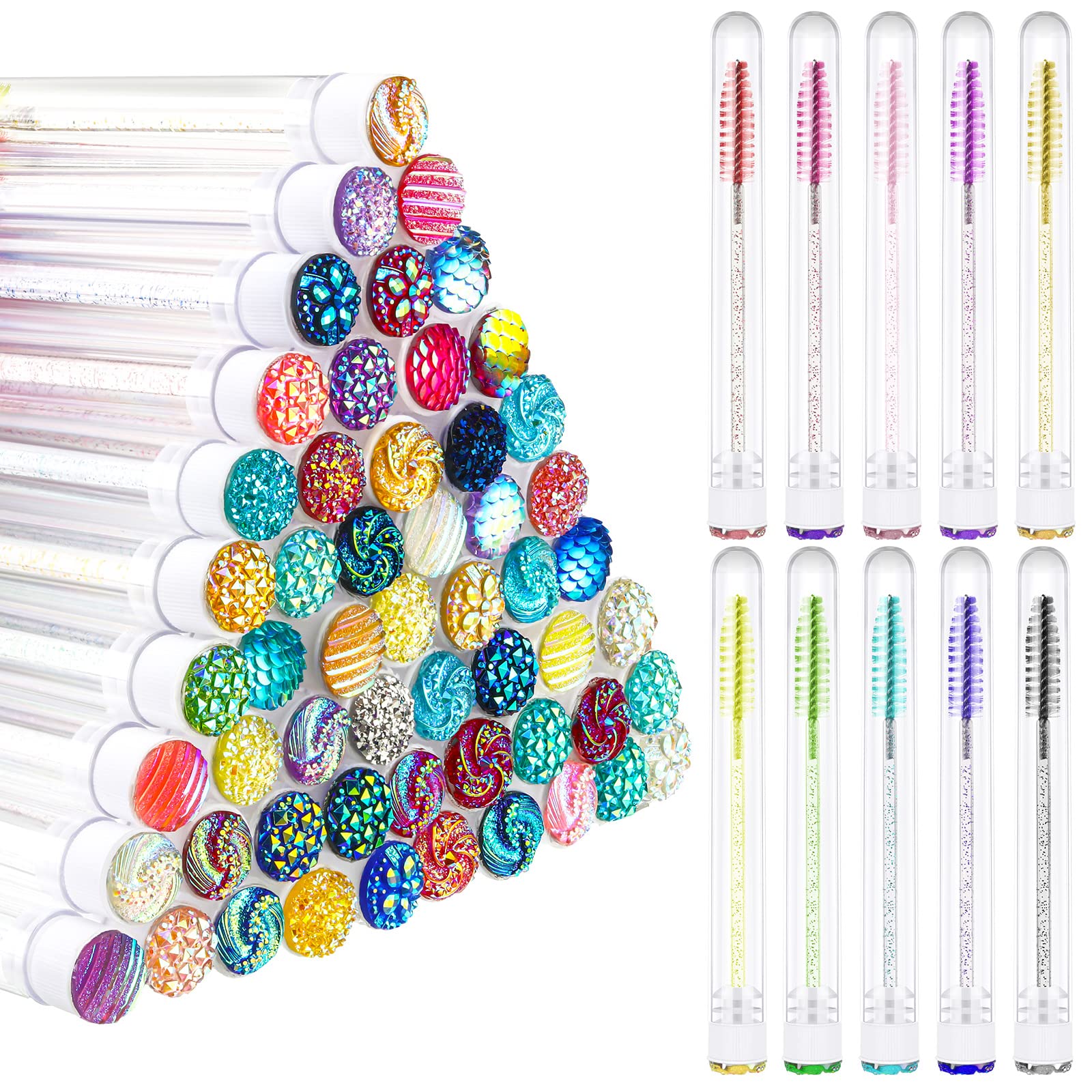 200 Pieces Mascara Wand Tube Set 100 Pcs Lash Spoolies for Eyelash Extensions 100 Pcs Diamond Empty Mascara Brush Disposable Colorful Eyebrow Applicator Makeup Tool, Mix Color (Lovely)