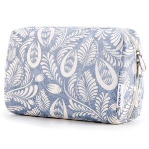 mooiborsa cosmetic bag large capacity makeup bag travel make up bag for purse water resistant zipper pouch organizer for women and girls,blue leaf