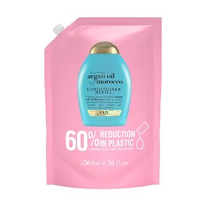 ogx renewing + argan oil of morocco conditioner refill pouch for strong healthy-looking hair, 36 fl oz