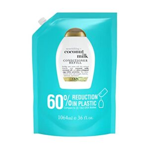 ogx nourishing + coconut milk conditioner refill pouch for strong healthy-looking hair, 36 fl oz