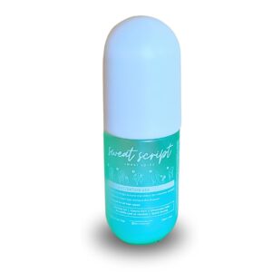 sweat script non-aerosol, refresh hair and absorb oil and sweat between washes, waterless shampoo, no benzene, all natural, for all hair colors, no sulfate, talc free and paraben free