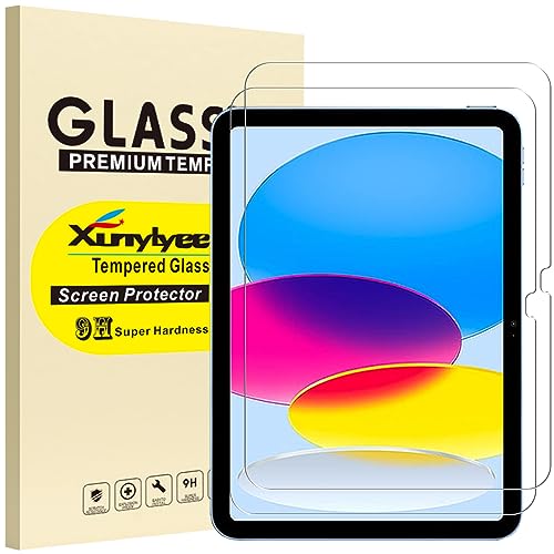 XunyLyee [2 Pack Screen Protector for iPad 10th Generation 10.9" Bubble Free Easy Installation Tempered Glass Film