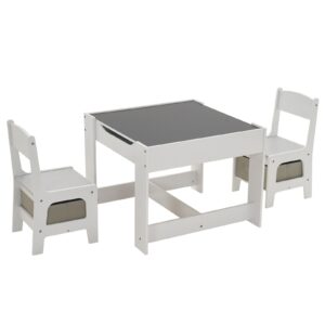 Karl home Kids Table and Chairs, 3 in 1 Toddler Table and Chair Set, Activity Table with Storage, Wood Kids Desk Chair for Kids 1-3 Years Old, Craft Table, Playroom, Living Room, Grayish-White