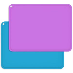 kids placemat for dining table, baby silicone placemats for kids toddler children reusable non-slip table mats baby food mats for restaurant, 2pack, blue/purple