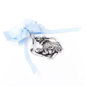 Guardian Angel Crib Medal with Satin Ribbon. Perfect Baptism Gifts for Babies, Christening Gifts for Babies, Baby Shower and Baby Nursery Wall Decor. (Blue Light)