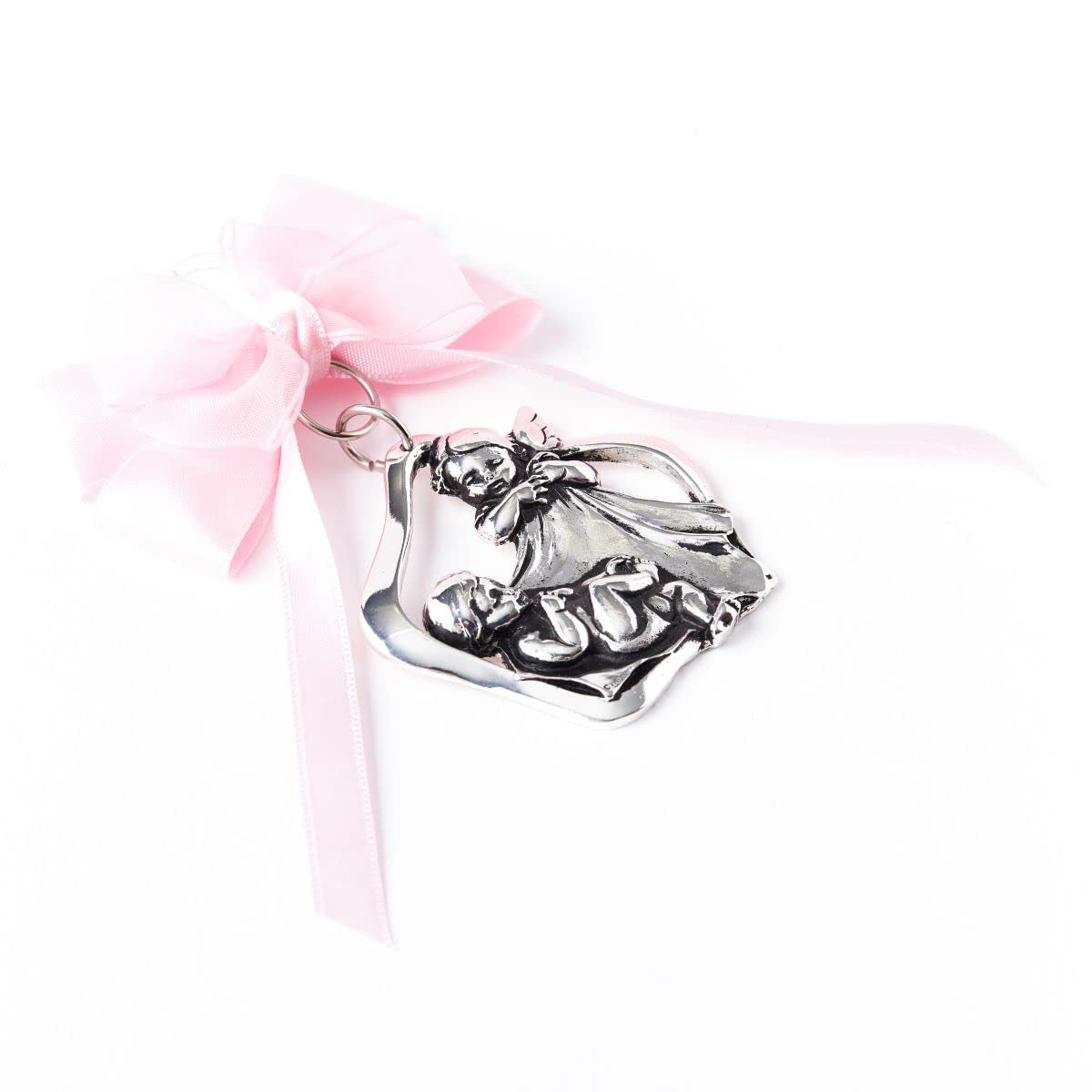 Guardian Angel Crib Medal with Satin Ribbon. Perfect Baptism Gifts for Babies, Christening Gifts for Babies, Baby Shower and Baby Nursery Wall Decor. (Rose)