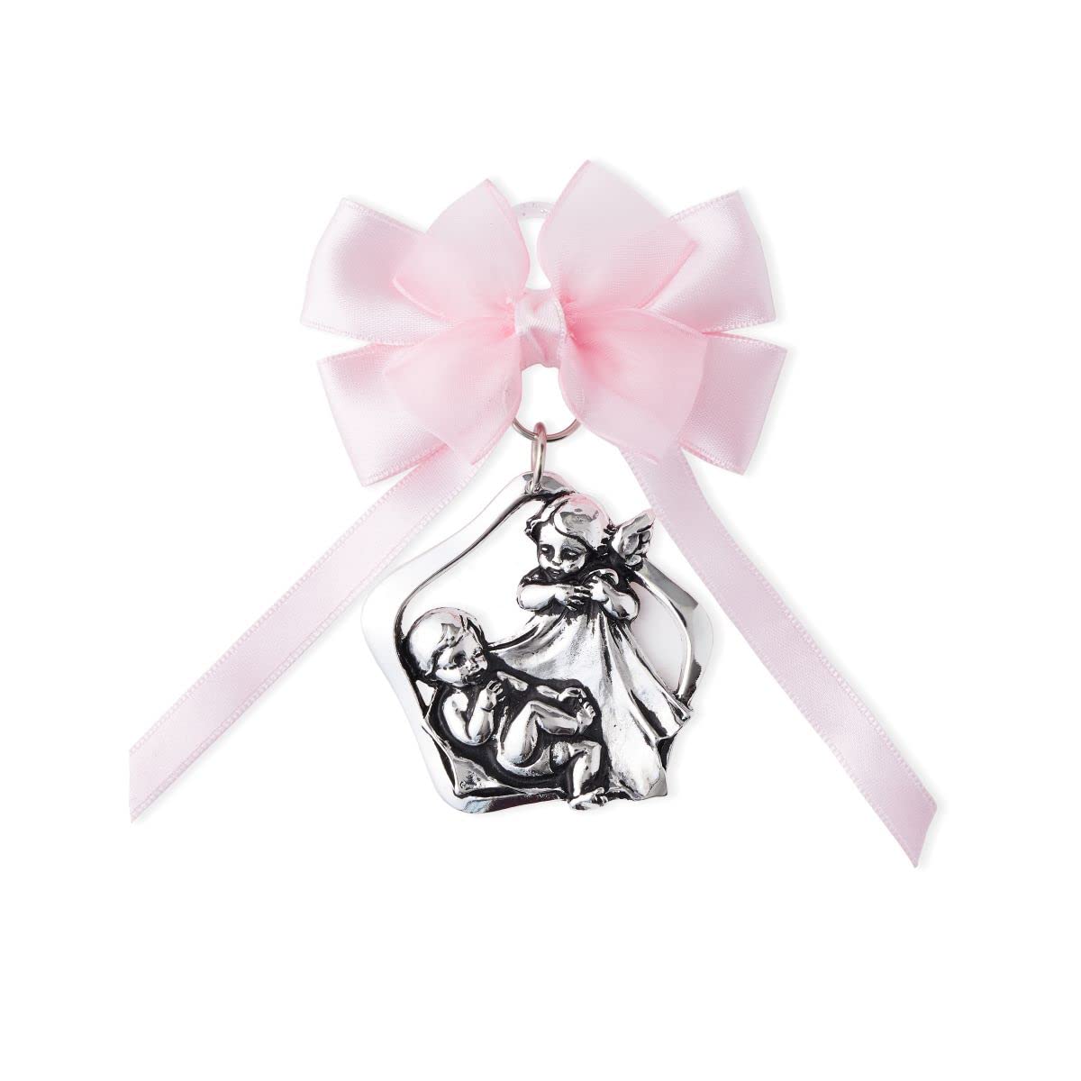 Guardian Angel Crib Medal with Satin Ribbon. Perfect Baptism Gifts for Babies, Christening Gifts for Babies, Baby Shower and Baby Nursery Wall Decor. (Rose)