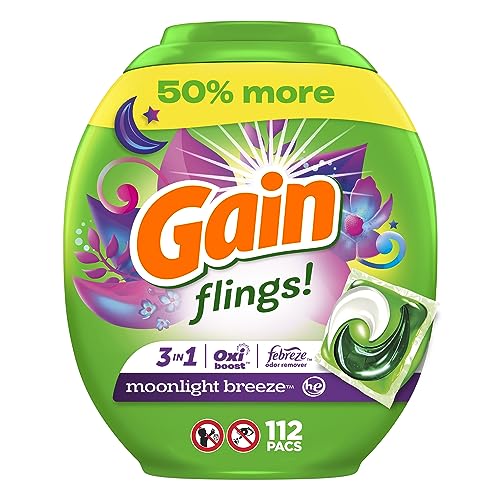 Gain flings Laundry Detergent Soap Pacs HE Compatible 112 ct Long Lasting Scent Moonlight Breeze(Packaging May Vary)