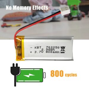 KBT 3.7V 800mAh Li-Polymer Battery: 702250 Lipo Rechargeable Lithium-ion Replacement Batteries with PH 2.54 JST Connector, PH1.25/2.0 JST Connector for Replacement - 3Pack