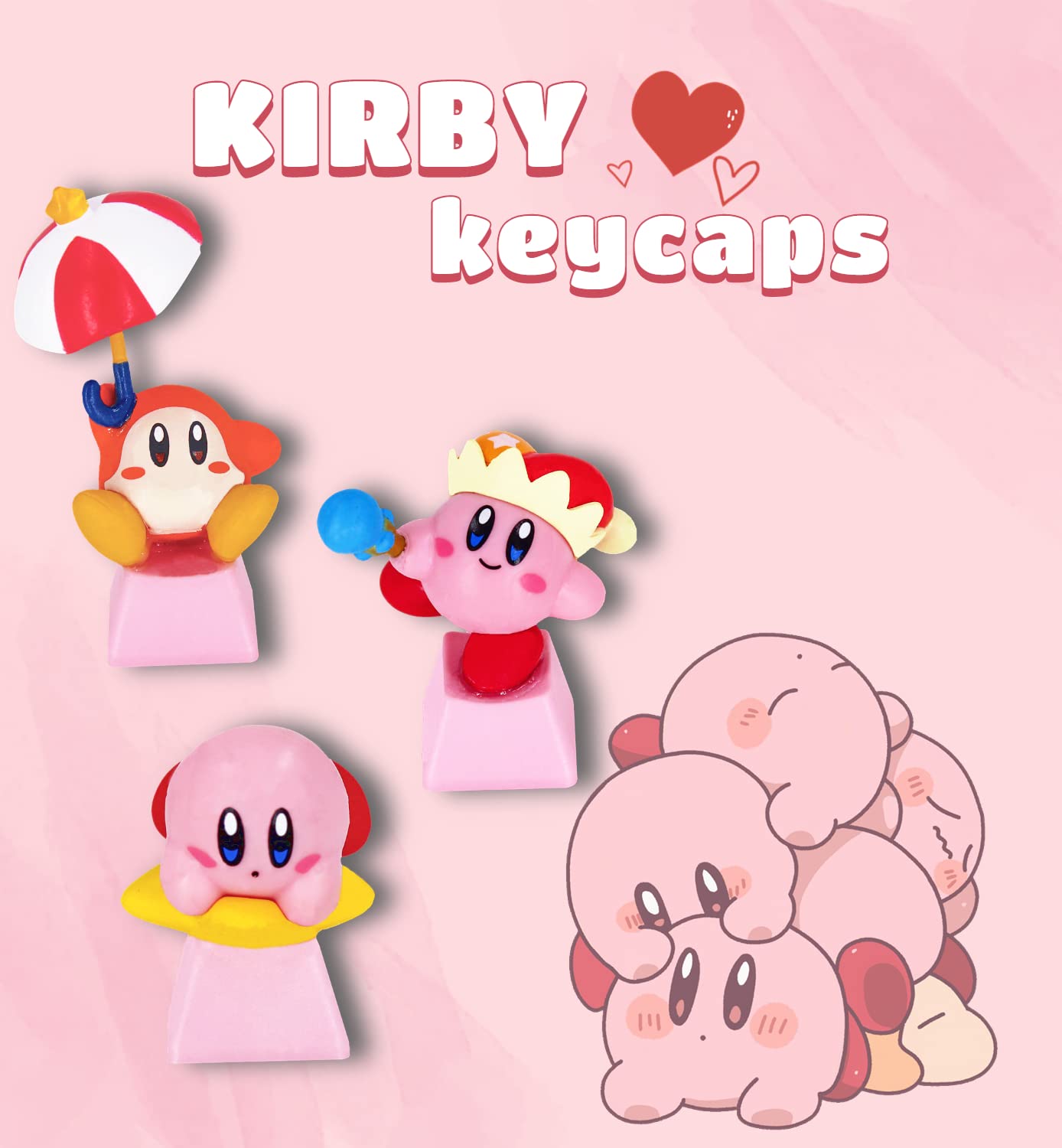 POPKEEY Kirby Keycaps Japanese Anime Pink Key Caps，Compatible with Cherry MX Switches Custom Gaming Mechanical Keyboard (Magic)