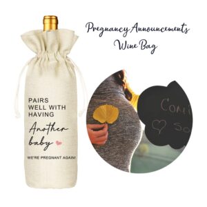 Socive Baby Announcement Wine Bag, Pregnancy Announcement, Gift for Grandparents, Aunt and Uncle - Pairs Well With Having Another Baby,We Are Pregnant Again(5SW19103)