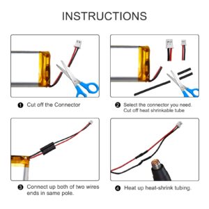 KBT 3.7V 800mAh Li-Polymer Battery: 702250 Lipo Rechargeable Lithium-ion Replacement Batteries with PH 2.54 JST Connector, PH1.25/2.0 JST Connector for Replacement - 3Pack