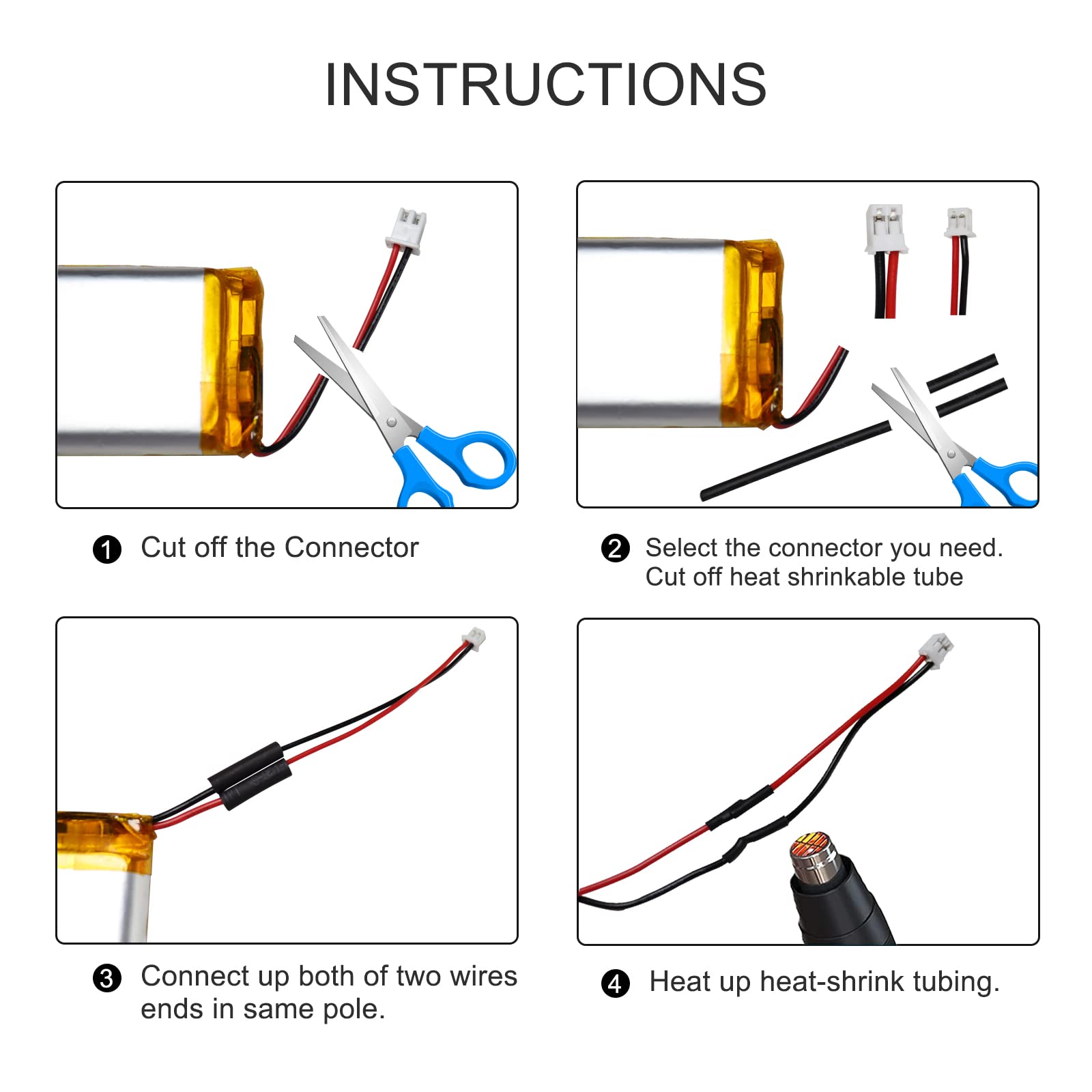 KBT 3.7V 800mAh Li-Polymer Battery: 702250 Lipo Rechargeable Lithium-ion Replacement Batteries with PH 2.54 JST Connector, PH1.25/2.0 JST Connector for Replacement - 3Pack