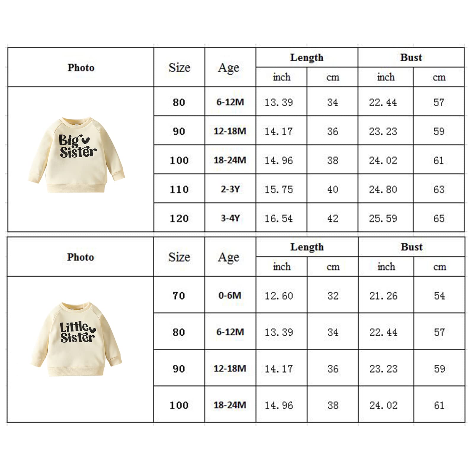 vchoohce Baby Girl Sister Matching Outfit Long Sleeve Letter Print Crewneck Sweatshirt Pullover Sweater Fall Winter Clothes (Big Sister-Yellow,3-4T)