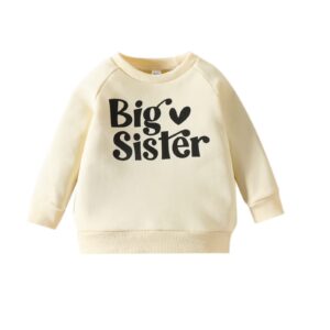 vchoohce baby girl sister matching outfit long sleeve letter print crewneck sweatshirt pullover sweater fall winter clothes (big sister-yellow,3-4t)