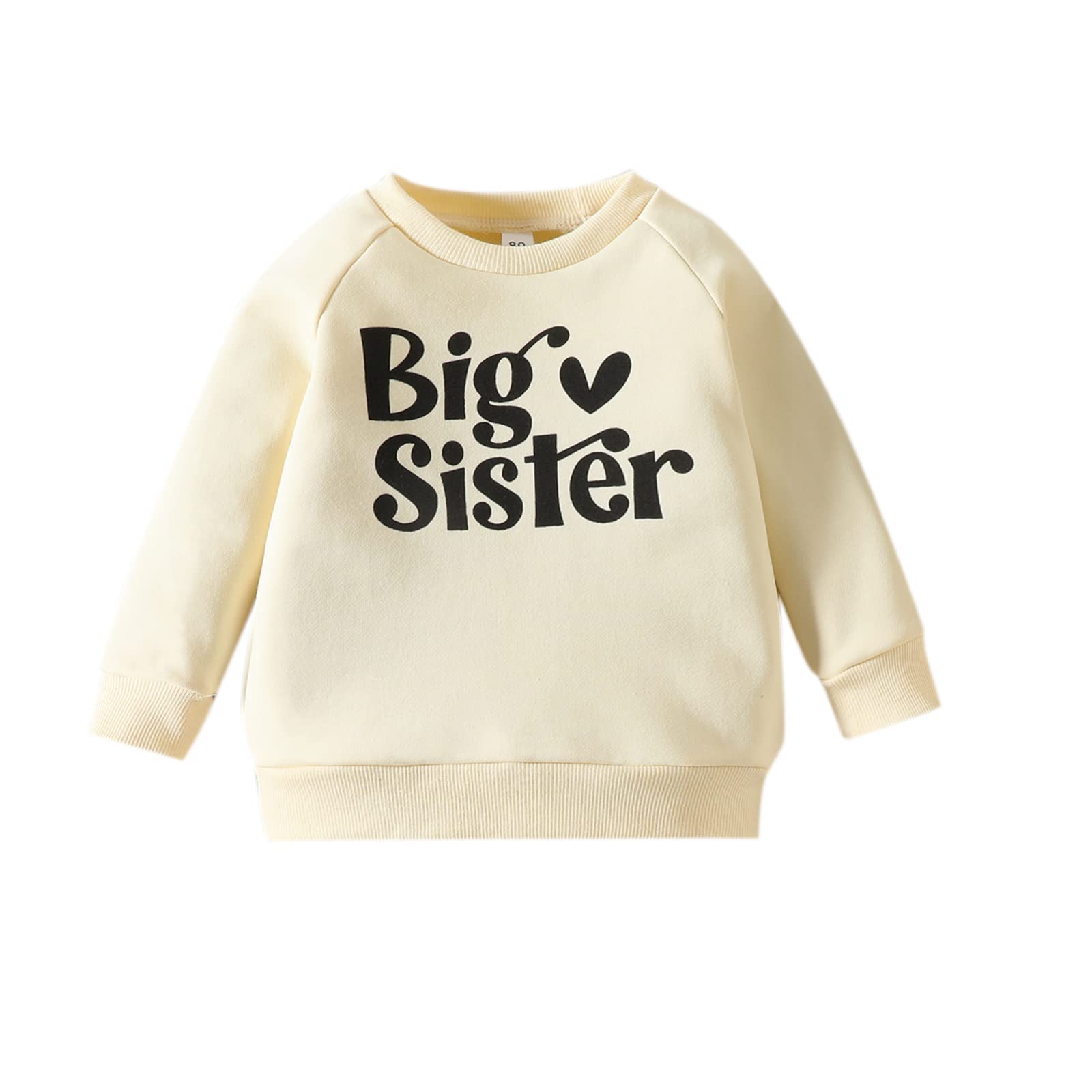 vchoohce Baby Girl Sister Matching Outfit Long Sleeve Letter Print Crewneck Sweatshirt Pullover Sweater Fall Winter Clothes (Big Sister-Yellow,3-4T)