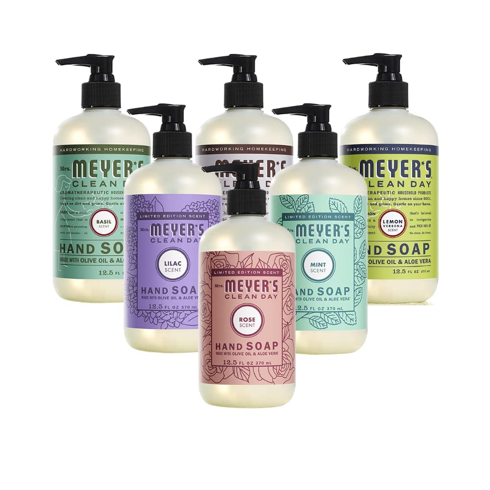 MRS. MEYER'S CLEAN DAY Liquid Hand Soap Bottle, 12.5 Fl Oz (Pack of 6) (Variety pack)