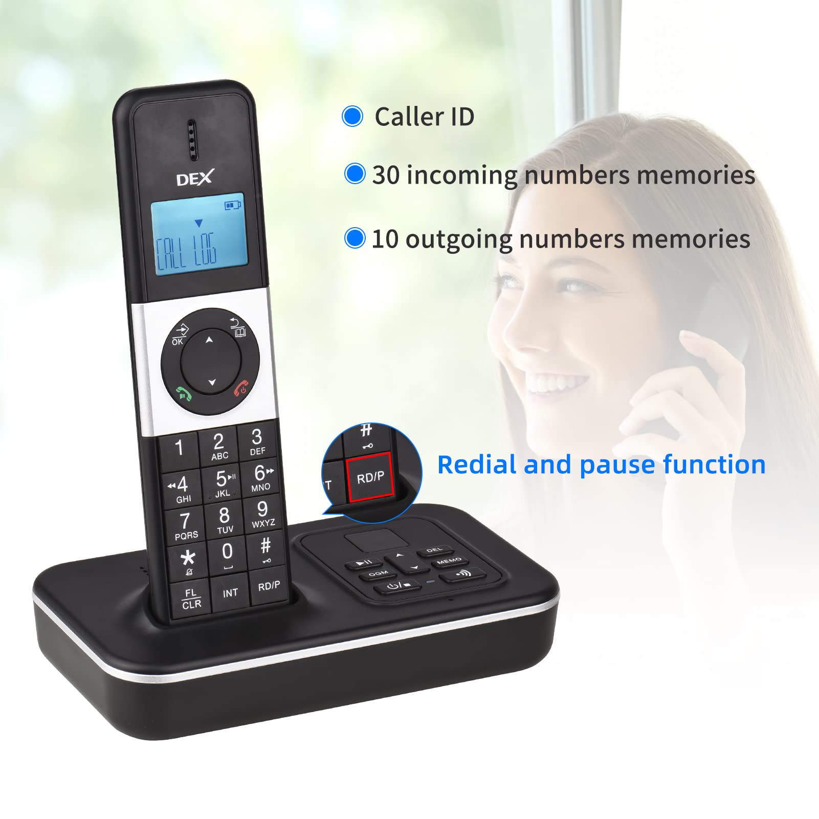 BISOFICE D1002 TAM-D 2-Handset Cordless Phone with Answering Machine Caller ID/Call Waiting 1.6 inch LCD 3 Lines Screen Display Rechargeable Batteries Support 16 Languages for Office Home Conference