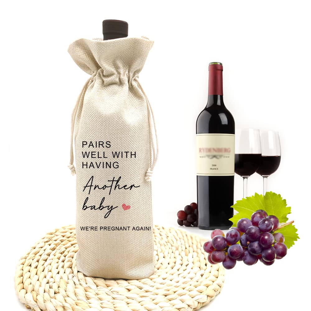 Socive Baby Announcement Wine Bag, Pregnancy Announcement, Gift for Grandparents, Aunt and Uncle - Pairs Well With Having Another Baby,We Are Pregnant Again(5SW19103)