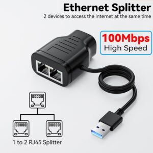 Ethernet Splitter 1 to 2 1000Mbps Internet Cable Splitter 1 in 2 Out High Speed Network Splitter Gigabit Dual LAN RJ45 Port Extender Support 2 Devices Simultaneously Access Internet (Plug and Play)