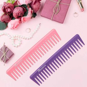 2Pcs Wide Tooth Comb and Large Hair Detangling Comb, Durable Hair Combs, Suitable for Curly Hair, Long Hair, Wet or Dry Hair in all Types, Anmieciu Advanced Care Styling Hair Comb. (Pink, Purple)