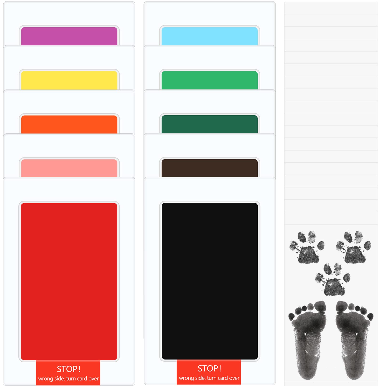 Jexine 30 Pcs Baby Inkless Handprint and Footprint Kit Pet Paw Print Stamp Kit Includes 10 Colors Safe Clean Touch Ink Pad and 20 Card for Newborn Registry Pets Family Printing