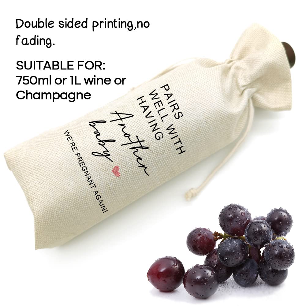 Socive Baby Announcement Wine Bag, Pregnancy Announcement, Gift for Grandparents, Aunt and Uncle - Pairs Well With Having Another Baby,We Are Pregnant Again(5SW19103)