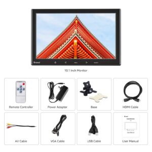 Eyoyo 10 inch Monitor, 1024x600 Small HDMI Monitor, HDMI VGA AV Monitor with Remote Control & Speaker, Portable Display for Gaming Raspi PC DVD Car