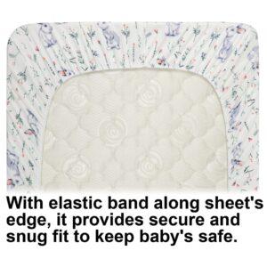 Bassinet Sheets for Baby Boy and Girl, Stretchy Breathable Fitted Sheet Universal for Bassinet Cradle Hourglass Oval Rectangle Pad/Mattress, 4 Pack Deer, Elephant, Rabbit and Squirrel Printing