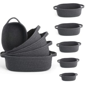 voowo set of 5 rope basket, woven rope baskets for storage, baskets for gifts empty, small rope basket for organizing, nursery rope basket, cotton rope basket, woven basket for shelves (dark gray)