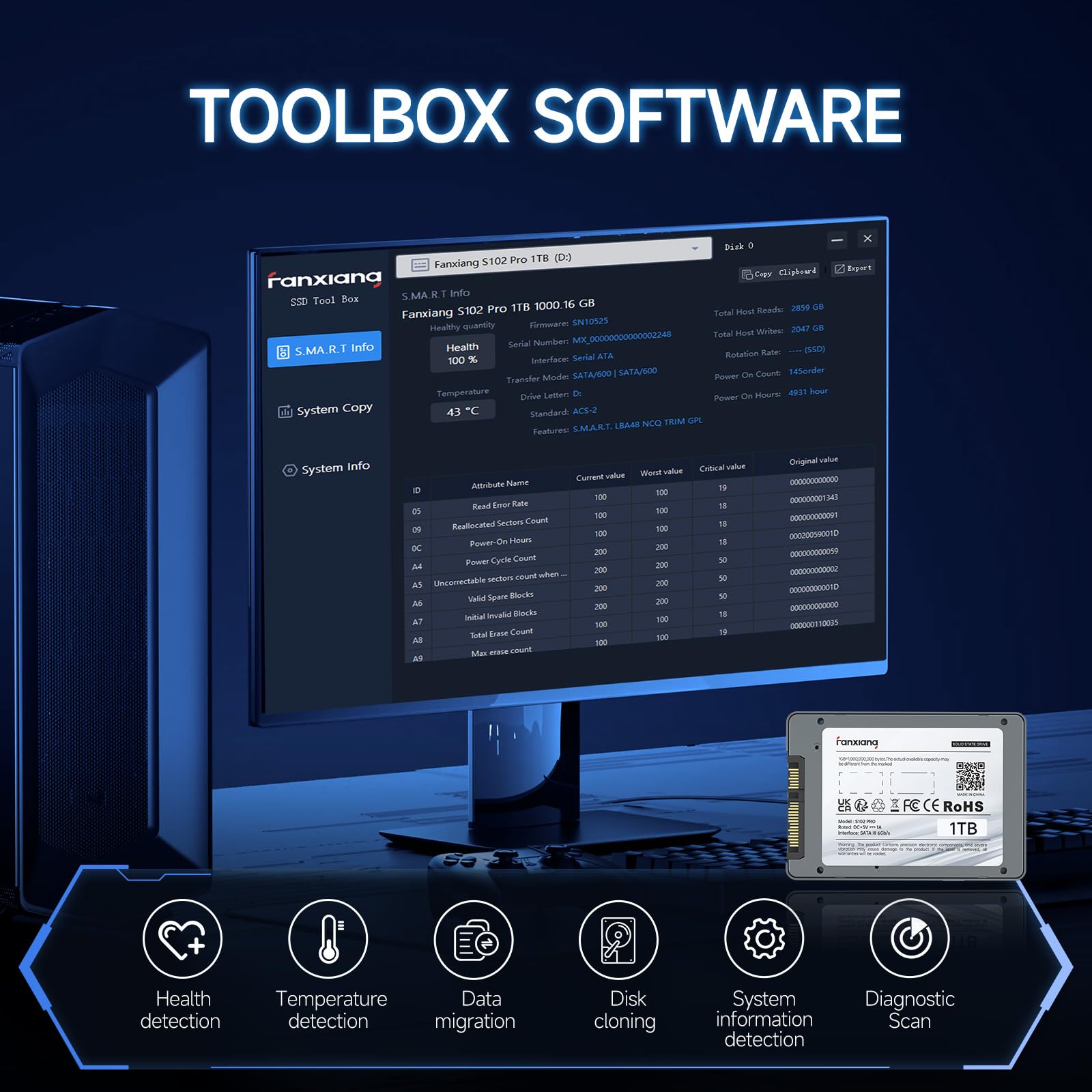 S102 Pro 1TB 2.5" SSD SATA Internal Solid State Drives, Up to 560MB/s, SLC Cache, 3D NAND TLC, Aluminum Alloy Shell, Compatible with Laptop and PC Desktops