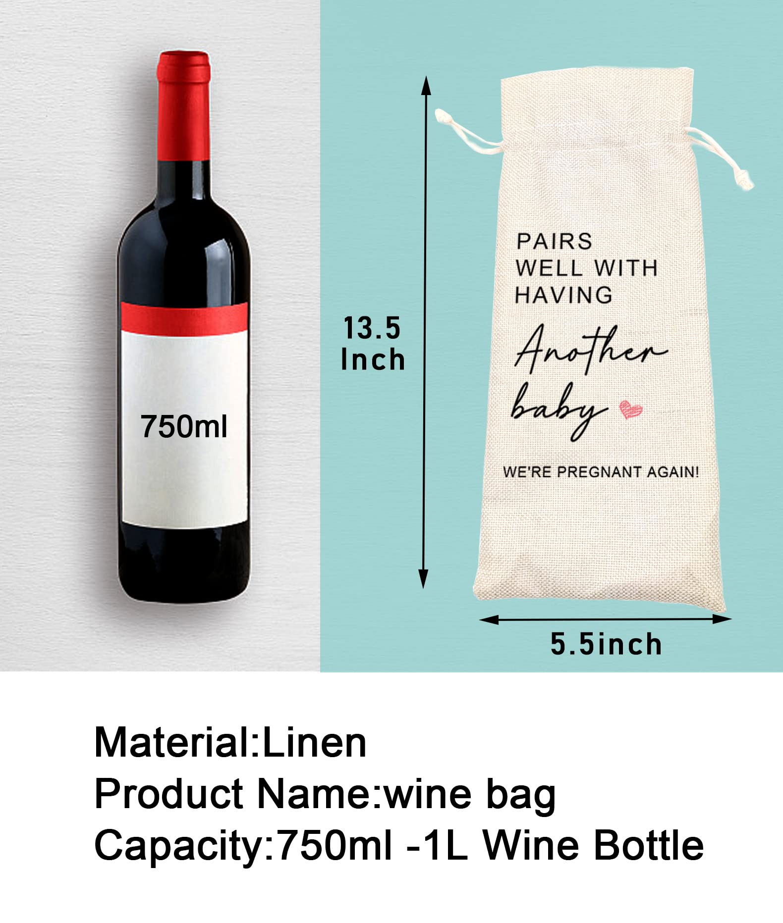 Socive Baby Announcement Wine Bag, Pregnancy Announcement, Gift for Grandparents, Aunt and Uncle - Pairs Well With Having Another Baby,We Are Pregnant Again(5SW19103)