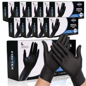 finitex black nitrile disposable medical exam gloves - case of 1000 pcs 6mil glove powder-free latex-free gloves (large)