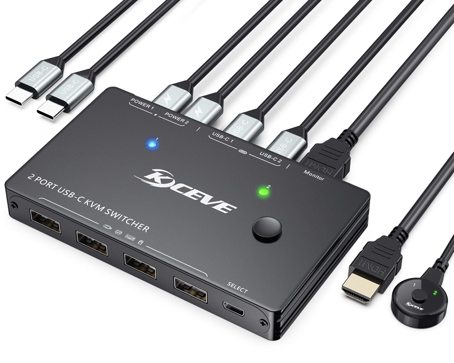 USB C KVM Switch 4K@60Hz,MLEEDA USB C Switch 2 Computers Share 1 Monitor and 4 USB Devices,Compatible with Thunderbolt 3,with 100 W Power Delivery Option,Wired Remote and 3 Cables Included