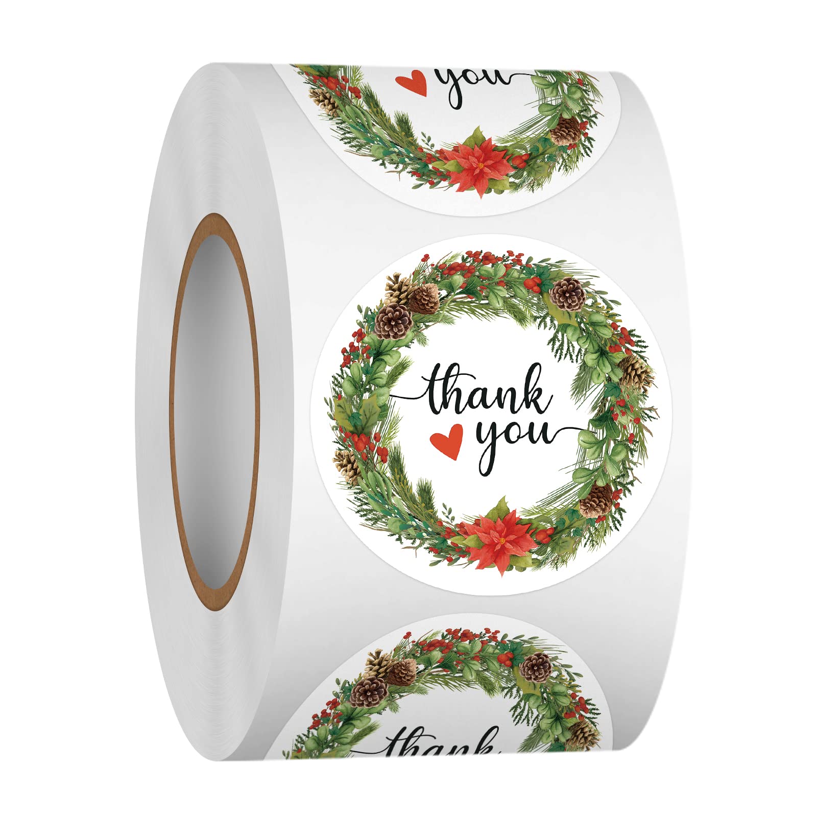 Heyfibro 1.5" Christmas Thank You Sticker Roll, 500 Pcs Thank You Stickers for Retail Stores, Boutique, Winter Holiday Round Thank You Labels for Gift Packing, Cards, Envelopes, Party Supplies