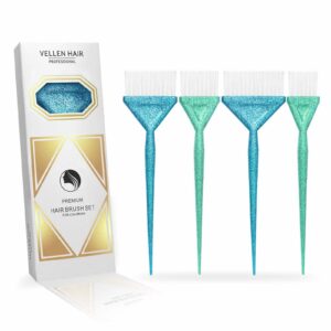 vellen hair color brush set, 4 different sizes for smooth application, perfect for hair coloring and balayage, reusable and washable (glam blue/mint)