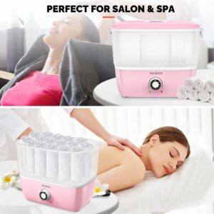 TASALON Hot Towel Steamer for Facials, Hot Towel Warmer Quickly Heats Up in 5 Minutes, Portable Towel Machine Fits 16 Mini Towels, Salon Equipment Towel Warmer for Facials, Spa, Massage, Pink