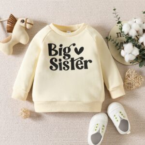 vchoohce Baby Girl Sister Matching Outfit Long Sleeve Letter Print Crewneck Sweatshirt Pullover Sweater Fall Winter Clothes (Big Sister-Yellow,3-4T)