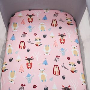 Bassinet Sheets for Baby Boy and Girl, Stretchy Breathable Fitted Sheet Universal for Bassinet Cradle Hourglass Oval Rectangle Pad/Mattress, 4 Pack Deer, Elephant, Rabbit and Squirrel Printing