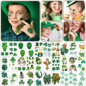 Yazhiji 70sheets St Patricks Day Temporary Tattoo for Kids Girls or Boys 10sheets Larger Half Arm Shamrock Patterned Waterproof Tattoos Stickers for Men or Women And 60 sheets Face Clover Tattoos