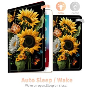 Sunflowers Butterfly Case for Samsung Galaxy Tab S8 (2022) / Galaxy Tab S7 (2020) 11 inch, Multiple Viewing Angles Case with S Pen Holder Auto Sleep/Wake for Galaxy Tab S8 2022