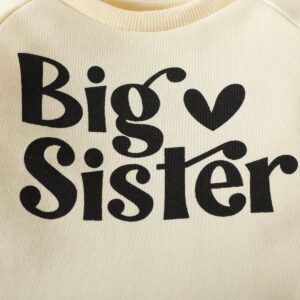 vchoohce Baby Girl Sister Matching Outfit Long Sleeve Letter Print Crewneck Sweatshirt Pullover Sweater Fall Winter Clothes (Big Sister-Yellow,3-4T)